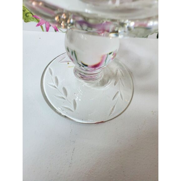 Vintage Etched Crystal Compote, Pedestal Bowl Clear - Picture 3 of 9